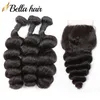 Facos de cabelo de ondas soltas com fechamento 4x4 Malásia peruano indiano brasileiro Virgem Virgem Extensão de Extensão Top Lace