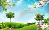 Mooie landschap 3d wallpapers blauwe hemel en witte wolk gras regenboog wallpapers natuurlijke landschap tv achtergrond muur