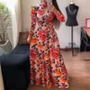 Abito maxi floreale bohémien Abito estivo da donna Boho con stampa floreale dolcevita fasciatura elegante abito estivo manica lunga abito premaman vintage LJJA2650-