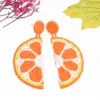 Creative Fruit Style Lemon Orange-shaped with Beaded Dangle Earrings Summer Cool Beach Handmade Woven Statement Earrings for Women