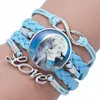 Многослойные волчьи стеклянные браслеты Cabochon Charm Love Infinity Bracelet Women Kids Fashion Jewelry Will and Sandy