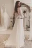 kanten chiffon lange mouwen grote maten trouwjurken eenvoudige v-hals backless sweep train country flowy beach wedding gown225b