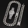 3st Set Men Hip Hop Iced Out Bling Chain Halsband Armband Titta på 20 mm bredd kubanska kedjor halsband Hiphop charm smycken gåvor1213c