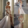 2020 Fronte Split merletto dell'innamorato della sirena di Applique Abiti da sposa sweep treno Boho abito da sposa Abiti da sposa Boemia abiti di nozze 4483