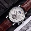 modehorloge Herenhorloge Skeleton Tourbillon Handopwindbaar Mechanisch Automatisch horloge Klassiek Natuurlijk lederen horloges Gentleman Business