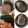 Men Hair System Afro Hair Toupee Lace Front with Mono NPU Dark Brown 2 Brazilian Virgin Remy Human Hair Replacement for Black Men7204674