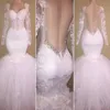 White Mermaid Prom Dresses Long Sleeves Lace Applique Backless Formal Sweetheart Evening Gown 2020 Party Dress Vestido