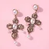 Gros-fleur perle croix boucles d'oreilles pendantes pour femmes designer de luxe perles baroques pendantes boucle d'oreille fiançailles fête de mariage bijoux cadeau