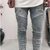 Мужские джинсы одежда дизайнерские брюки синий черный уничтожены тонкий джинсовый прямой байкер тощие мужчины разорвали