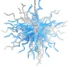 Aqua Blue Chandelier Led Kryształowy Lampa Jadalnia Dom Dekoracja Współczesna Wisiorek Light Handmade Dmuchane Szklane Żyrandole