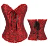 Grote maten S-6XL Bovenborst Satijnen lint Ruches Jacquard Bustier Vetercorset Zwart Rood Wit 3XL 4XL 5XL Geen vulling Linnin185i