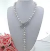 Ręcznie wiązany 61 cm 9-10 mm naturalny biały słodkowodna perłowa pióra kształt łańcuch SWEAT LEAF ZAPROKUSZENIE Naszyjka Modna biżuteria