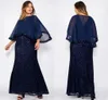 Abiti per la madre della sposa taglie forti blu navy con abito da sera lungo da sera in chiffon con scialle