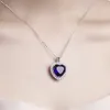Realmente 925 collar de plata esterlina grande 6ct corazón del océano azul zafiro collares con colgante para boda para mujer joyería regalo