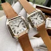 Top Série de qualidade Fashion Quartz Watch Men Women Gold Silver Dial Sapphire Glass Square Design Wristwatch Lovers Luxury Leather S9276210