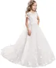 Lace Princess Flower Girl Dresses Prima Comunione Abiti per le ragazze Abiti da pettinatura in tulle senza maniche