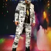 カスタムメイドの男性カジュアルブレザージャケットファッショングラフィティヒップホップロングスーツコート男性パーティーステージシンガーダンサーDJコスチューム8961575