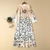 Women's Runway Dress O Neck Long Sleeeve Printed A Line Elegant Casual Dress Vestido