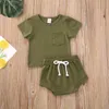 2020 Yaz Toddler Çocuk Bebek Erkek Kız Pamuk Kıyafetler Giyim Seti Yenidoğan T-Shirt Tops + Şort Eşofman Katı Sevimli Giysiler