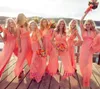 2022 Ny ankomst Chiffon Coral Bridesmaid Dress Long Jumpsuits V Neck Plus Size Beach Wedding Guest Party Prom Dresses3604990