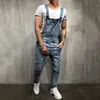 2019 Moda Męskie Zgrane dżinsy Kombinezony Ulica Trudna dziura Denim Bib Kombinezony dla mężczyzny Spodnie Podwiązźń Rozmiar M-XXL