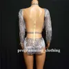 X29 Trajes de dança do salão de baile brilhantes stromstones prateados cristais de macacão skinny de prata vestido de collant de bodysuuuu (