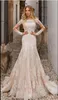 2019 robes de mariée sirène overskirts champagne train détachable manches longues épaule moyen-orient dentelle pleine taille robes de mariée