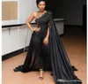 2019 Arábica Árabe Vestido de Noite Preto Bainha de Um Ombro Rendas Apliques Desgaste Do Feriado Formal Prom Party Vestido Feito Sob Encomenda Plus Size