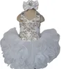 Baby Girls Födelsedagsfest Halter Gorgeous Toddler Crystal Ruffles Pagant Klänning Blomma Flickor Söt Kort Klänning