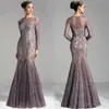 2019 Nowy formalny arabski Dubaj Kaftan Eleganckie Długie Rękawy Suknie Wieczorowe Zroszony Koronki Syrenka Wieczór Party Suknie Prom Dresses Vestidos de