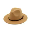 Ullfilt Fedora Hat Cap Wide Brim med bälte damer trilby chapeu feminino hatt kvinnor män jazz kyrka gudfader sombrero kepsar