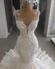 Sereia 2019 Vestidos Do Casamento Do Vintage Sheer Scoop Pescoço Lace Appliqued Beads Vestidos De Noiva Vestidos Robe de Mariee Vestido de Noiva
