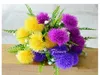Colorido bonito bola de seda flor de crisântemo artificial falso dandelion 5 cabeças / buquê de jardim Ao Ar Livre decoração da planta da flor
