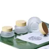 Fosco creme frascos de vidro 15g 30g 50g Cosmetic Jar Packaging Eye Creme Containers Cap Grão de madeira Com