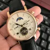 Top luksusowy zegarek szwajcarskiej marki mechanizm automatyczny zegarki z własnym wiatrem MoonPhase zegarek z prawdziwej skóry Tourbillon Gentleman Business Watch Classic