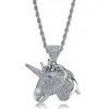 New Arrived Hip Hop Full Zircon Unicorn Pendant Ornament Necklace Pendant with Stainless Steel Rope Chain