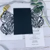 Unique Black Bloom laser cut wedding invitations With Glitter Silver Belly Band Lace Wedding Invites Design4691659