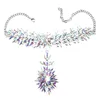 Partihandel - Designer Luxury Golden Glittering Crystal Zircon Exagted Flower Pendant Sweater Choker uttalande halsband för kvinna 4 färger