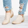 Women Shoes Fashion Ankle Solid Leather  Boots Short Boots Pointed solid  single shoes Autumn
