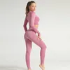 Uzun Kollu Dikişsiz 2 Parça Yoga Set Bayan Egzersiz Kış Spor Giyim Kadın Set Spor Giyim Egzersiz Giysileri Spor Giyim