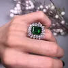 Fashion- 4.5ct Created Emerald Cocktail Ring 100% Real 925 Sterling Silver Rings for Women Fine Jewelry Accessories Fine Jewelry