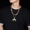 Gold Big Block Flexing Pendant Cuban Chain Necklace Silver Color Cubic Zirconia Men's Hip hop Rock Jewelry 5.2x5cm