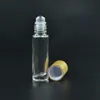 10ml Essential Oljeflaska Klar glasrulle på flaska med naturlig bambu keps rostfritt stål rullboll WB2006