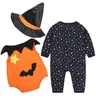 Kabak Yenidoğan Kız Kıyafetleri Bebek Giyim 3 Tasarımlar Opsiyonel DW4105 ayarlar 3adet Cadılar Bayramı Bebek Giyim Seti Şeytan Bebek Boys Romper Şapka
