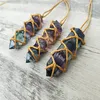 10Pc 35-45mm Natural Rainbow Fluorite Prism Crystal Point Pendant Wrap Braided Macrame Necklace Men Women Energy Adjustable Necklace Jewelry