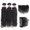 Ishow Wholesale Wefts Brazilian Virgin Hair Extensions 3 PCS With Lace Frontal Closure Kinky Curly Human Hair Bundles for Women All Ages Natural Black Color 8-28inch