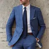 Slim Fit Blue Groom Tuxedos Notch Lapel Mężczyźni Ślub Tuxedo Moda Mężczyźni Kurtka Blazer Mężczyźni Prom Dinner / Darty Garnitur (Kurtka + Spodnie + Krawat) 1588