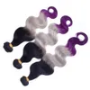 # 1B / Grigio / Viola Ombre Capelli umani brasiliani 3 Bundles Onda del corpo Doppie trame Radici nere Grigio Viola 3 toni Ombre Estensioni del tessuto dei capelli umani