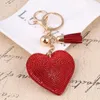 Heart Keychain Leather Tassel Key Holder Fashion Metal Crystal Rhinestone Key Chain Keyring Charm Bag Auto Pendant Gift Wholesale Price