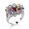 Цветочные кольца Luckyshine Rainbow Zircon кольца 925 серебро для женщин свадьбы партия кольца ювелирные изделия полные новые